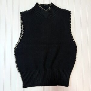 EElizabeth James Sleeveless Sweater Vest Black Contrast Stitch Size M